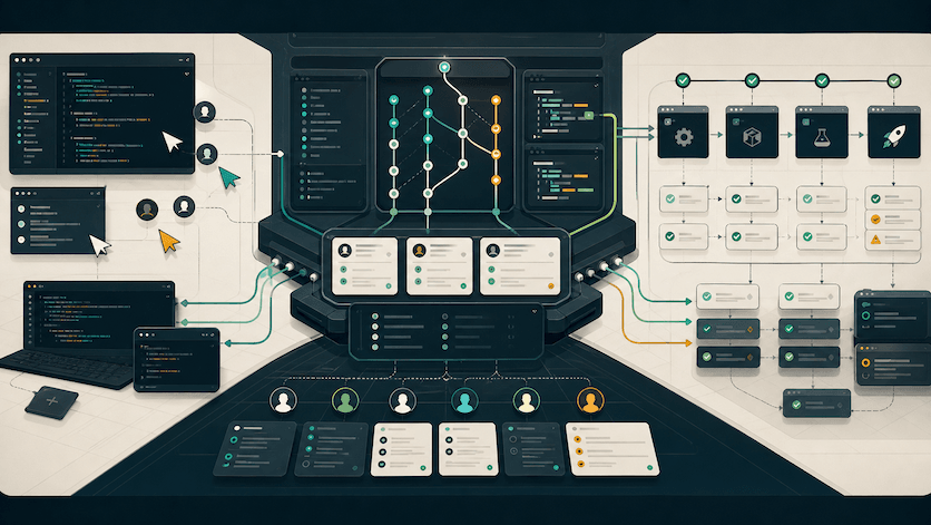 A central code repository acting as the control room for agentic engineering teams